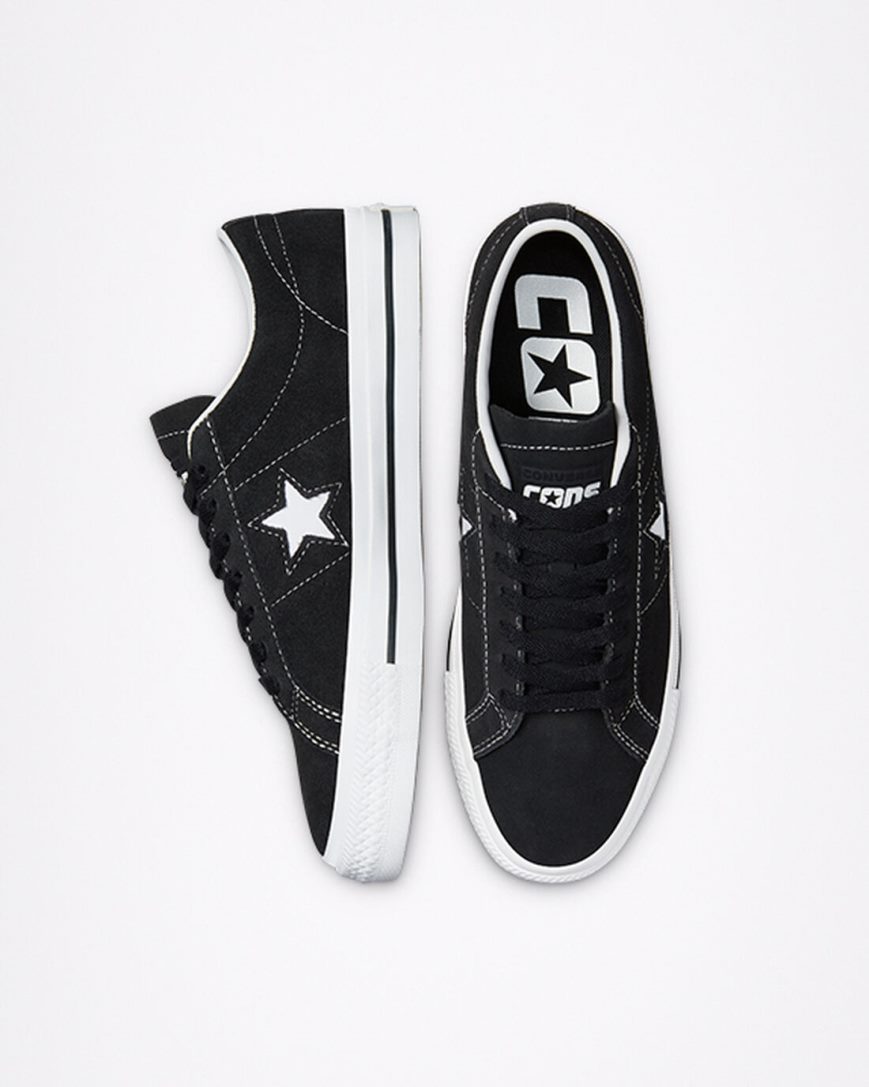 Bascheți Dama Converse CONS One Star Pro Piele Intoarsa Negrii Albi | RO HWZJI587